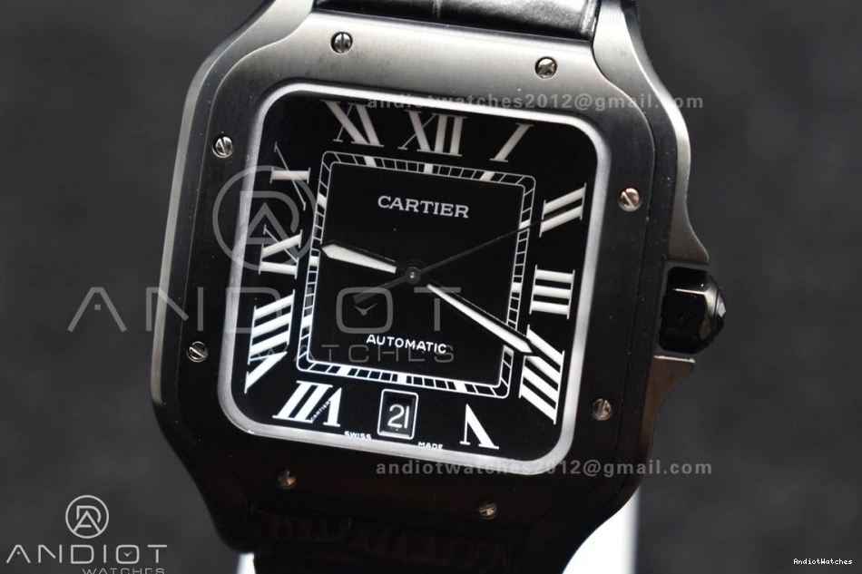 on Strap BVF Black 1046 Cartier MIYOTA de Black 1:1 Dial ZeroBulk Best 40mm Santos Edition Leather PVD 0415